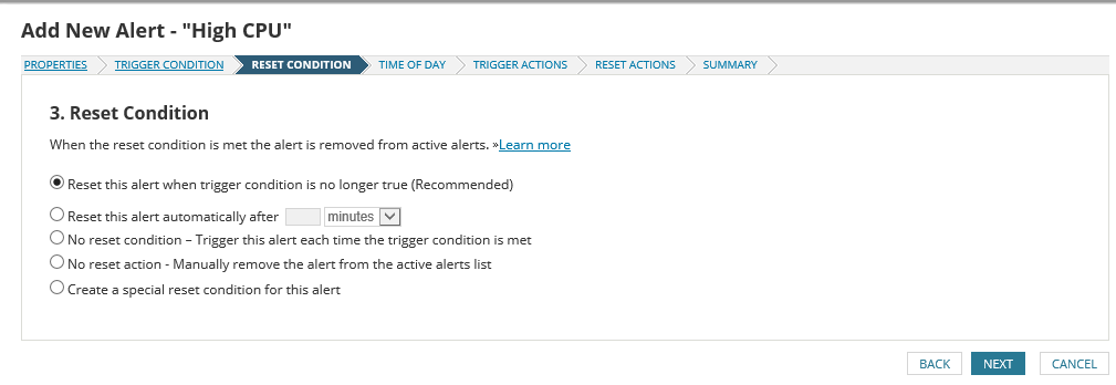 SolarWinds Reset Condition